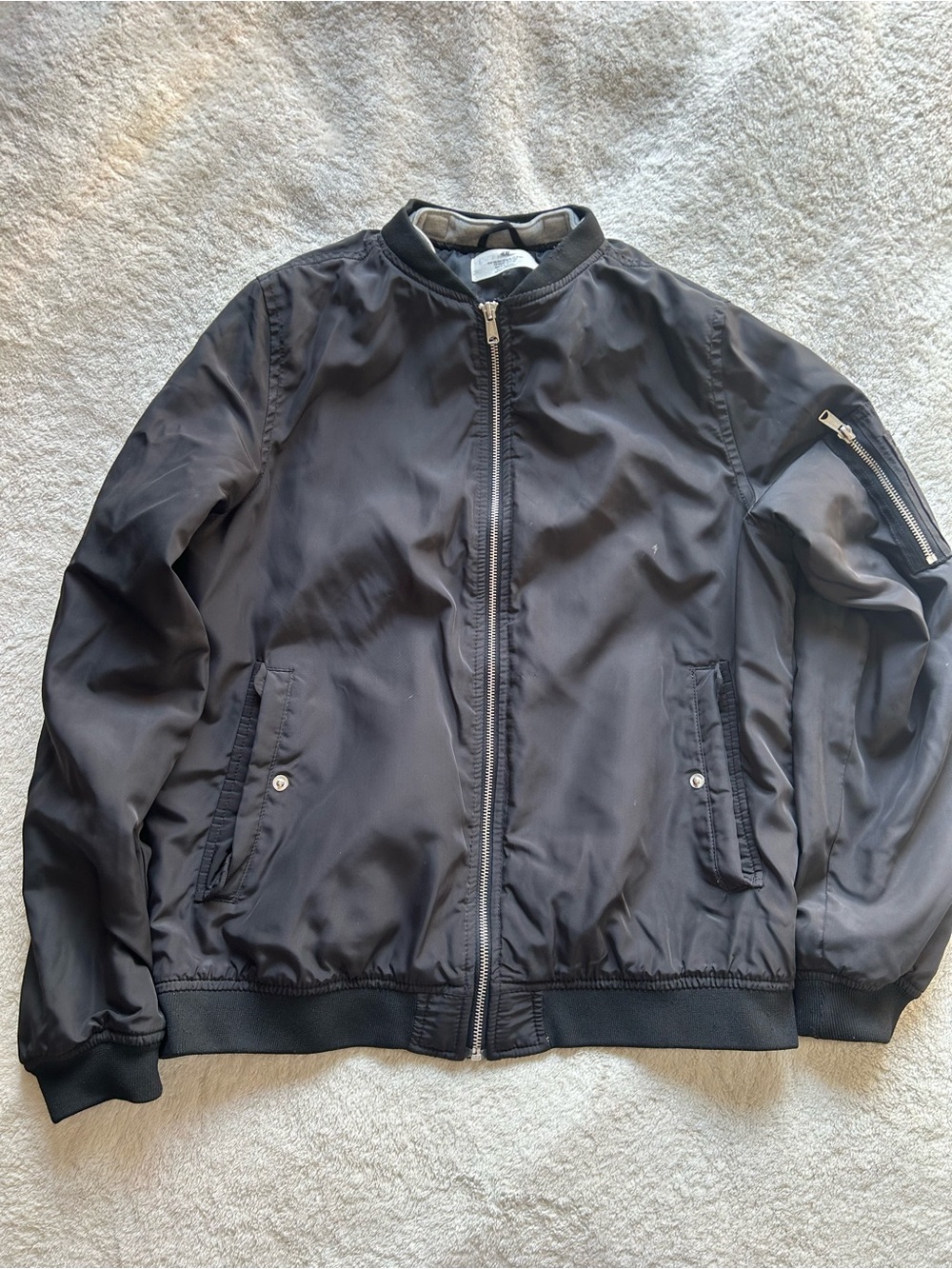 H&M Black Men's Bomber Jacket with Zip Pocket